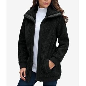 Roaman's Women's Plus Size Black Teddy Fleece Bomber Jacket